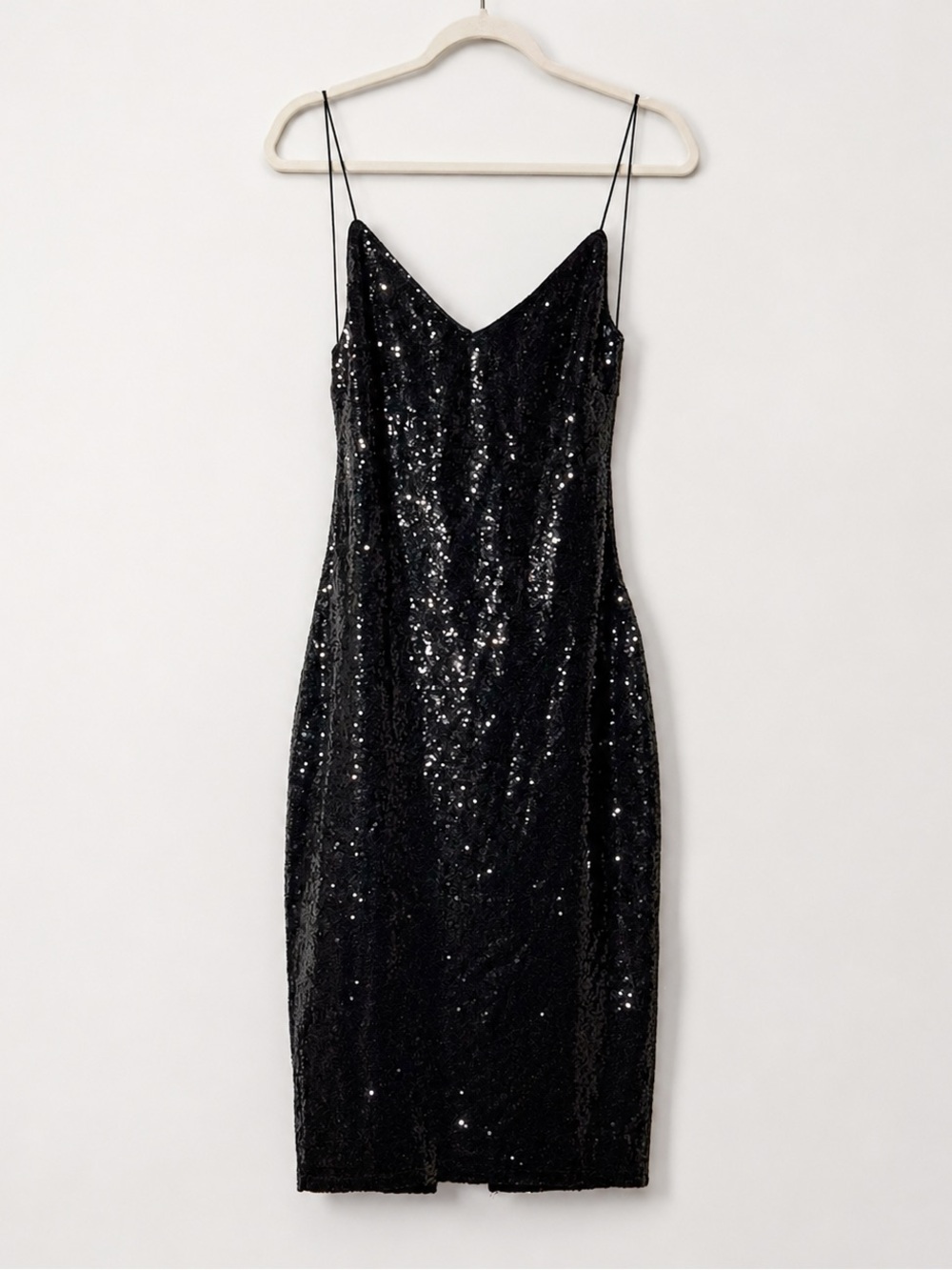 Boohoo Black Sequin Slip Midi Dress Open Back Size 10
